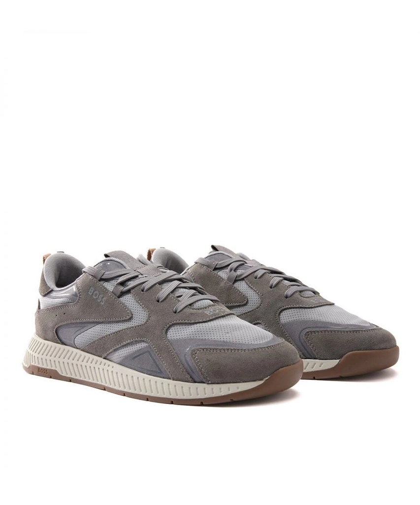 Hugo Boss Mens Titanium Runn Trainers - Grey Suede - Size UK 12